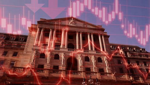 <span class="caption">The Bank of England has indicated that the UK may have already entered a recession based on preliminary data. </span> <span class="attribution"><a class="link " href="https://www.shutterstock.com/image-photo/concept-piece-show-bank-england-considering-1833322759" rel="nofollow noopener" target="_blank" data-ylk="slk:Craig Hastings / Shutterstock;elm:context_link;itc:0;sec:content-canvas">Craig Hastings / Shutterstock</a></span>