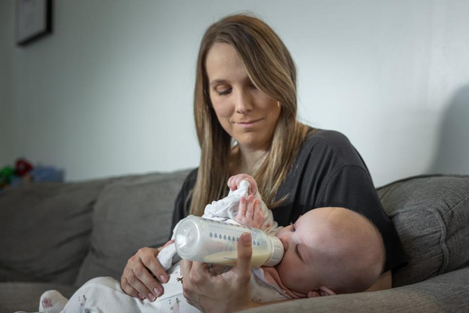 Samantha Nicholson says the cost of feeding her youngest daughter and finding enough supply in stock keeps her awake at night. She is often sending money to family and friends to buy formula when they see it on sale, which takes a hit on the monthly budget. 