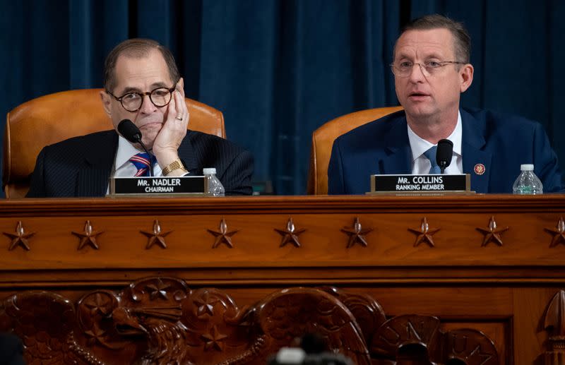 House Judiciary Ranking Member Rep. Doug Collins (R-GA) speaks alongside House Judiciary Committee Chairman Jerrold Nadler (D-NY) during a House Judiciary Committee hearing on the impeachment Inquiry into U.S. President Donald Trump on Capitol Hill