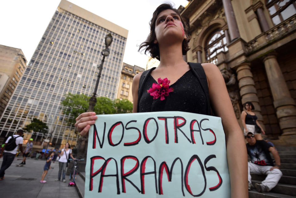 Women gather in Sao Paulo to protest Lucia Perez's brutal murder.&nbsp;