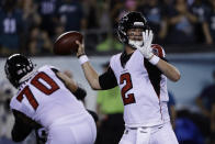 Atlanta Falcons' Matt Ryan prepares to throw a pass during the first half of an NFL football game against the Philadelphia Eagles, Thursday, Sept. 6, 2018, in Philadelphia. (AP Photo/Matt Rourke)