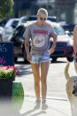 <p>The tiny shorts that Stewart rocked Wednesday in New Orleans, where she’s filming the action movie <i>Underwater</i>, were the perfect match for a rock ’n’ roll look. Her Ramones T-shirt was just as battered as the barely there shorts that exposed her bruised legs. (Photo: Mega Agency) </p>