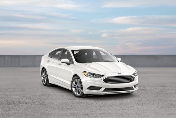 A white Ford Fusion