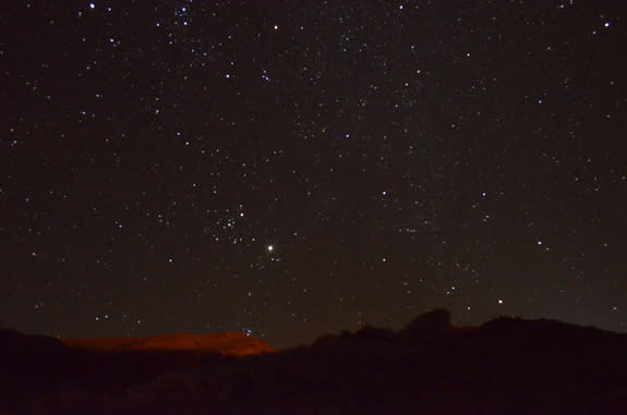 The stars shine bright and clear above the small desert oasis town of San Pedro de Atacama in Chile's northern desert region.