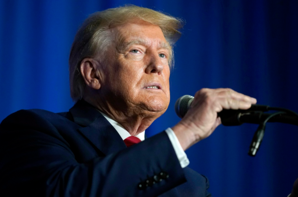 Donald Trump speaks at the New Hampshire Federation of Republican Women Lilac Luncheon (AP Photo/Steven Senne)