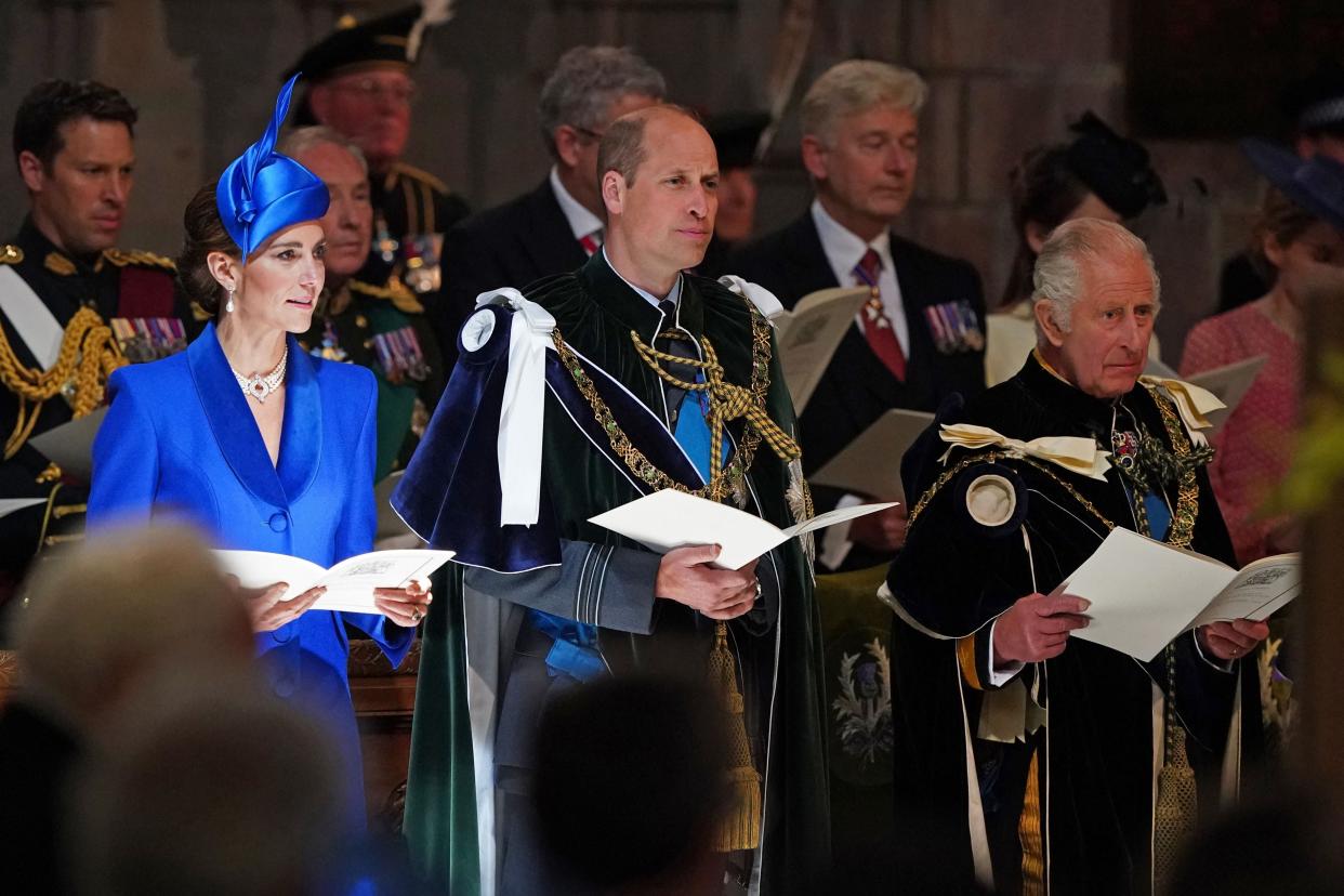 Catherine, Princess of Wales, Britain’s Prince William, Prince of Wales and King Charles III (POOL/AFP via Getty Images)