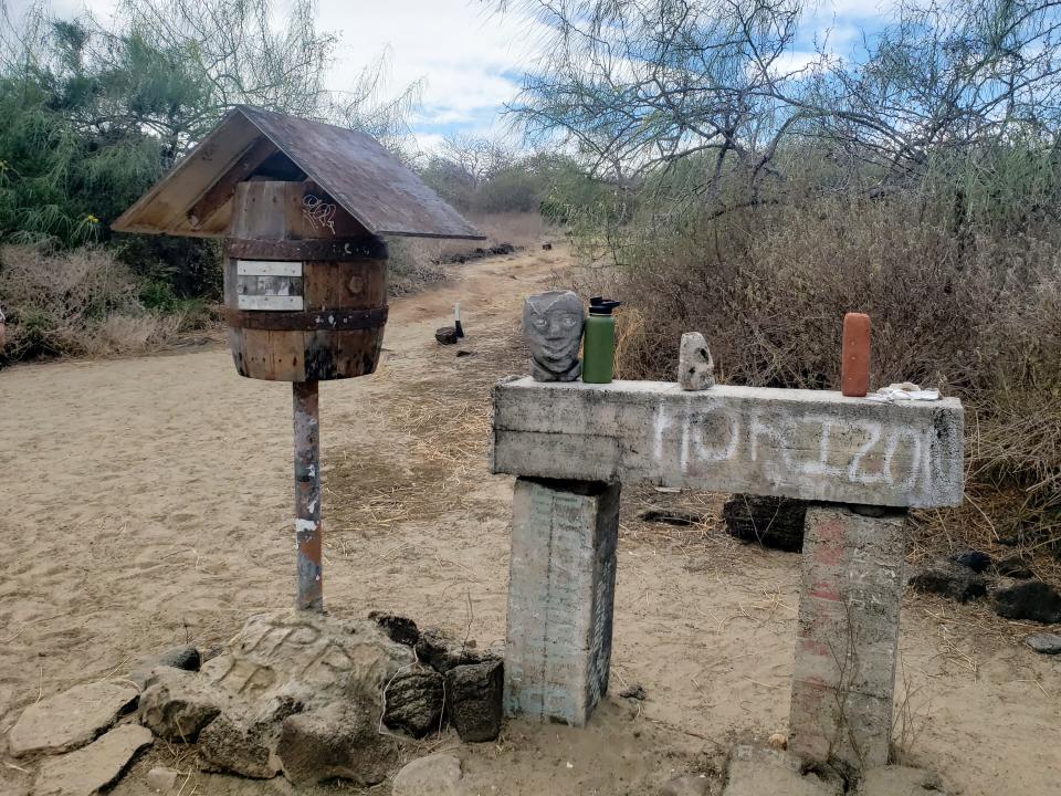 A barrel mailbox at Post Office Bay