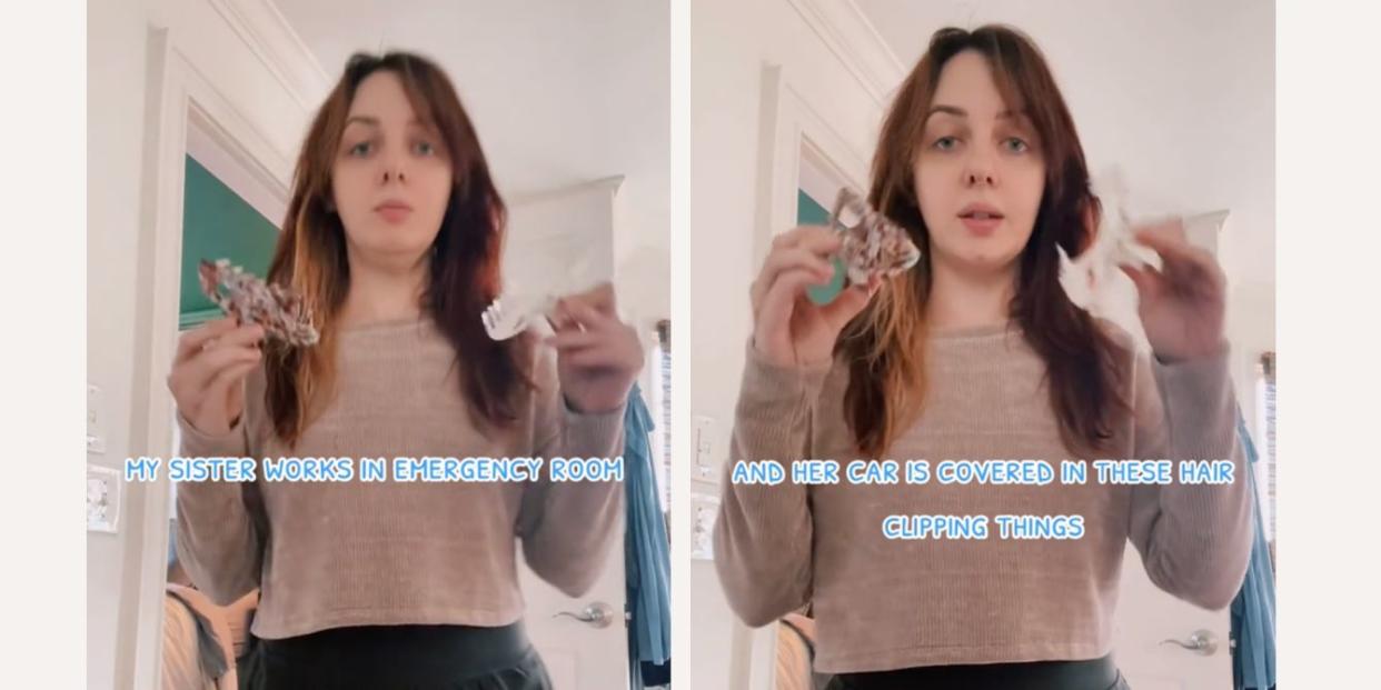 Girl holds claw clips in TikTok