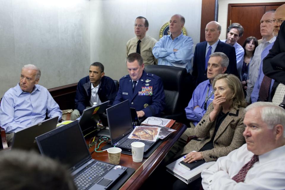 <div class="inline-image__caption"><p>President Barack Obama, Vice President Joe Biden, Secretary of State Hillary Clinton, and others in the Situation Room of the White House observing the raid against Osama bin Laden on May 1, 2011.</p></div> <div class="inline-image__credit">Pete Souza / The White House</div>