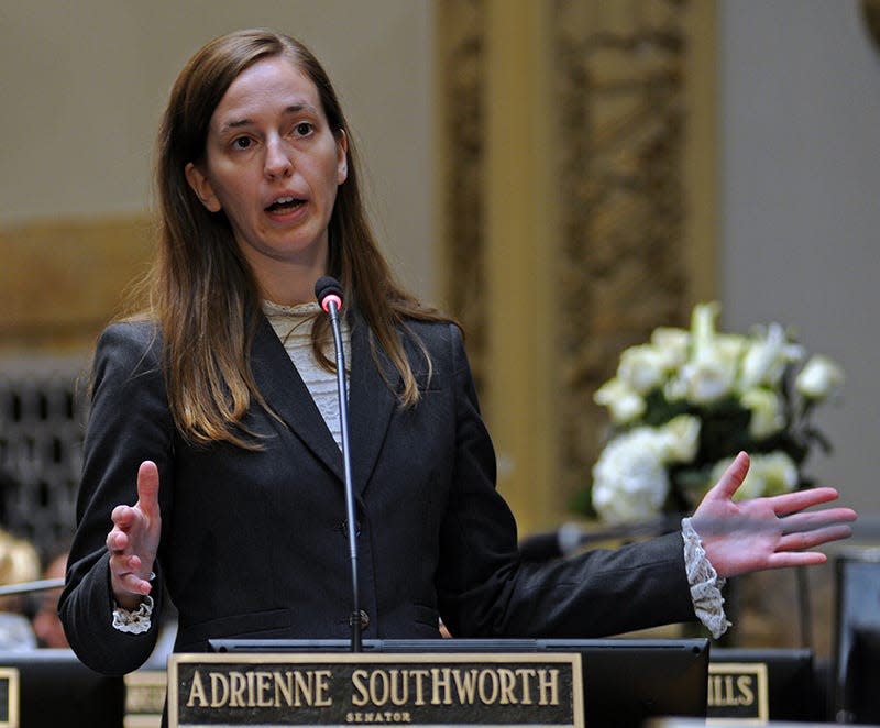 Sen. Adrienne Southworth, R-Lawrenceburg, speaks on the Senate floor. Sept. 8, 2021