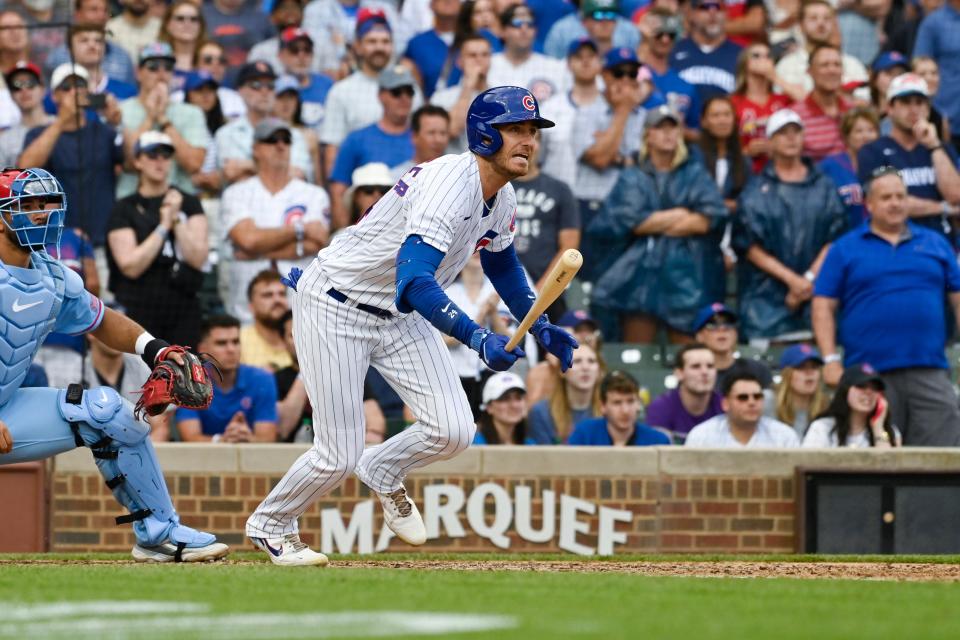 Cody Bellinger, hitting a two-run single against the Cardinals on July 22, has a .902 OPS in his first season with the Cubs.