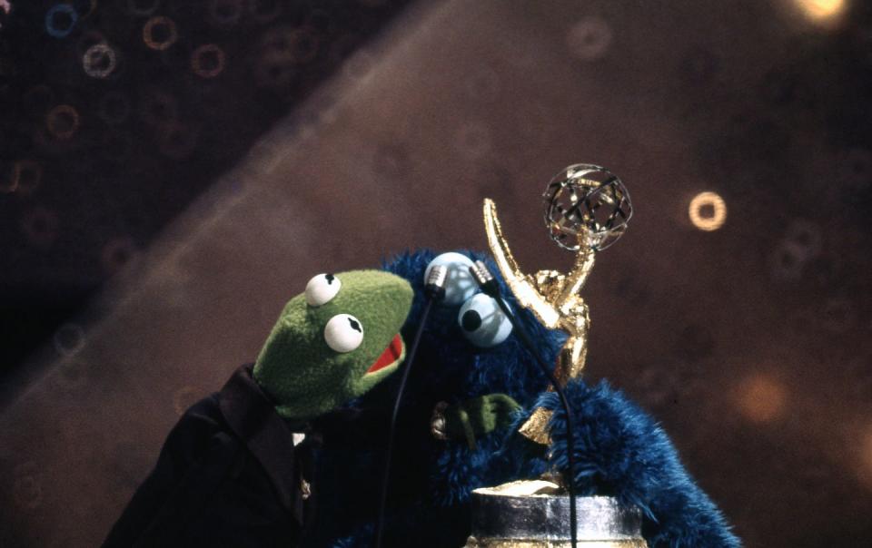 <p>The incredible muppets Kermit The Frog and Cookie Monsters presented an award at the 25th Primetime Emmys. Eventually, <em>The Muppets Show</em> would premiere the next year in 1974, and win 4 Emmy awards of its own.</p>