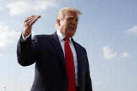 President Donald Trump speaks to the press before boarding Air Force One, Friday, July 3, 2020, at Andrews Air Force Base, Md. Trump is en route to Mount Rushmore National Memorial. (AP Photo/Alex Brandon)