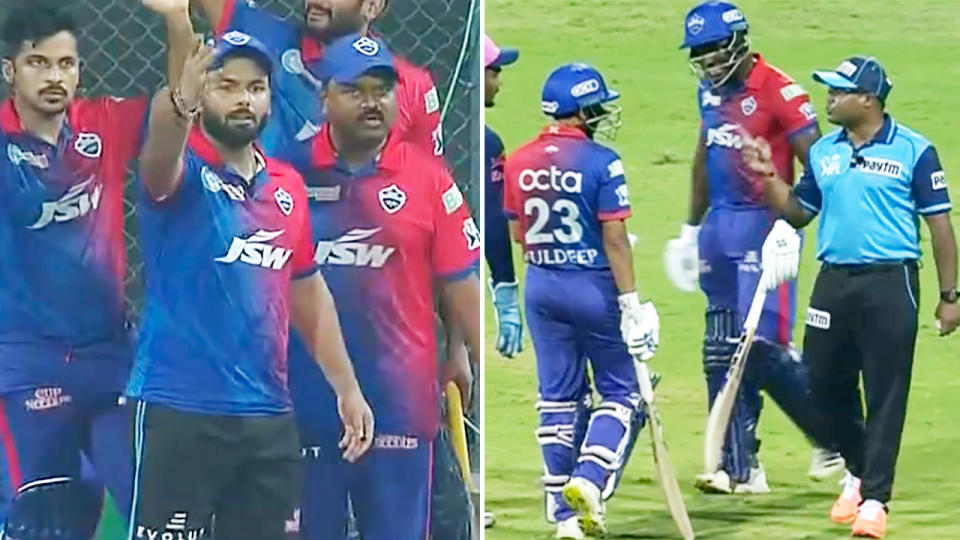 Rishabh Pant and the Delhi Capitals, pictured here fuming at the umpire.