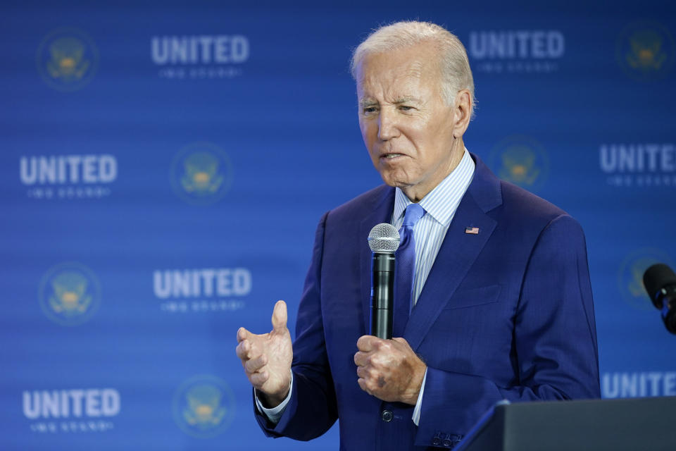 President Joe Biden speaks during the United We Stand Summit in the East Room of the White House in Washington, Thursday, Sept. 15, 2022. The summit is aimed at combating a spate of hate-fueled violence in the U.S., as he works to deliver on his campaign pledge to "heal the soul of the nation." (AP Photo/Susan Walsh)