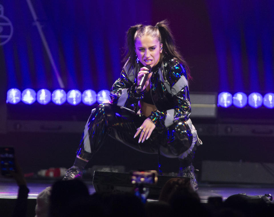 Tate McRae performs in concert during Q102's iHeartRadio Jingle Ball at the Wells Fargo Center on Monday, Dec. 13, 2021, in Philadelphia. (Photo by Owen Sweeney/Invision/AP)