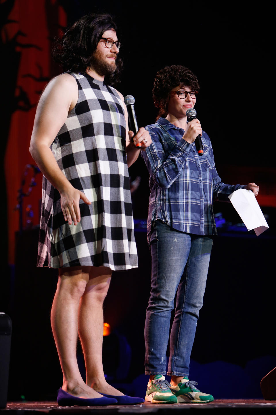 Seth Rogen and wife Lauren Miller as each other.&nbsp;