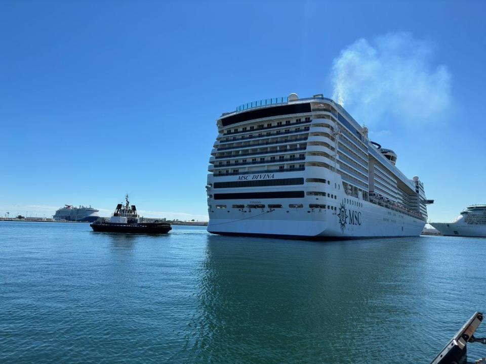 The MSC Divina was one of a record seven large cruise ship to dock at Port Canaveral on Oct. 1.