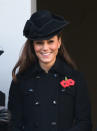 <p>For Remembrance Sunday, Kate chose a sombre coat by Diane von Furstenberg with a matching black hat by Jane Corbett. </p><p><i>[Photo: PA]</i></p>