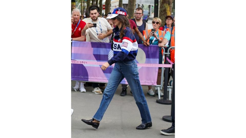 The star tapped into all-American style in blue jeans and a baseball cap