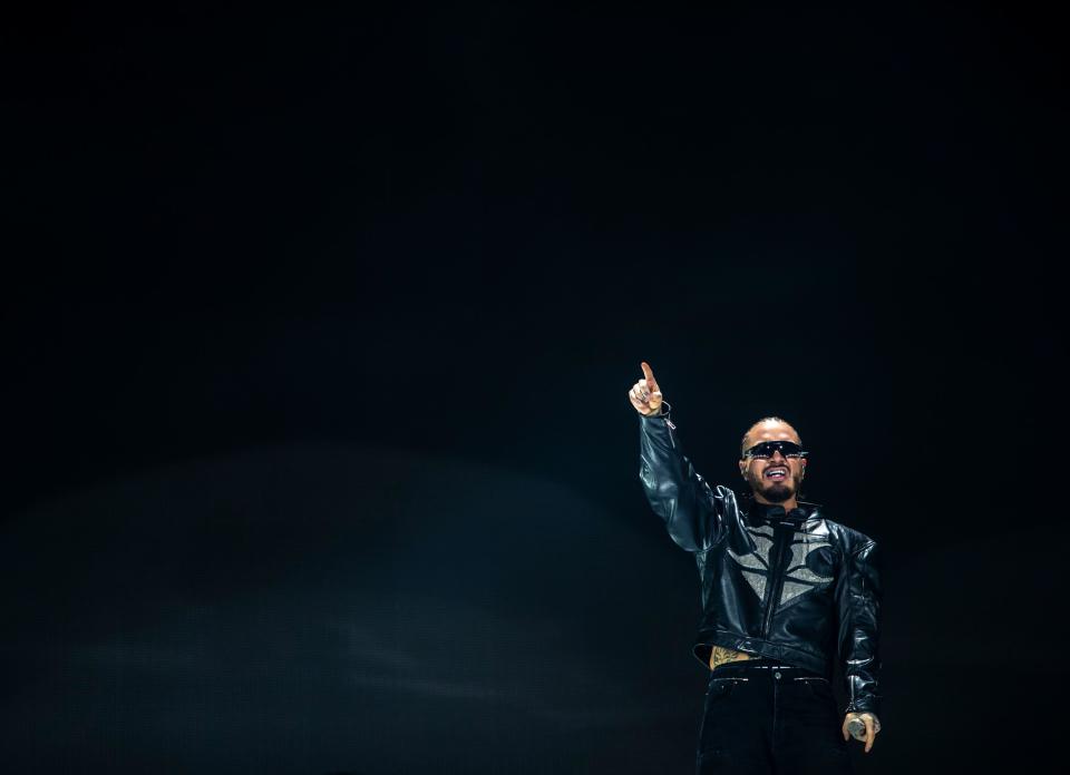 J Balvin performs on the Coachella Stage during the Coachella Valley Music and Arts Festival in Indio, Calif., Sunday, April 14, 2024.