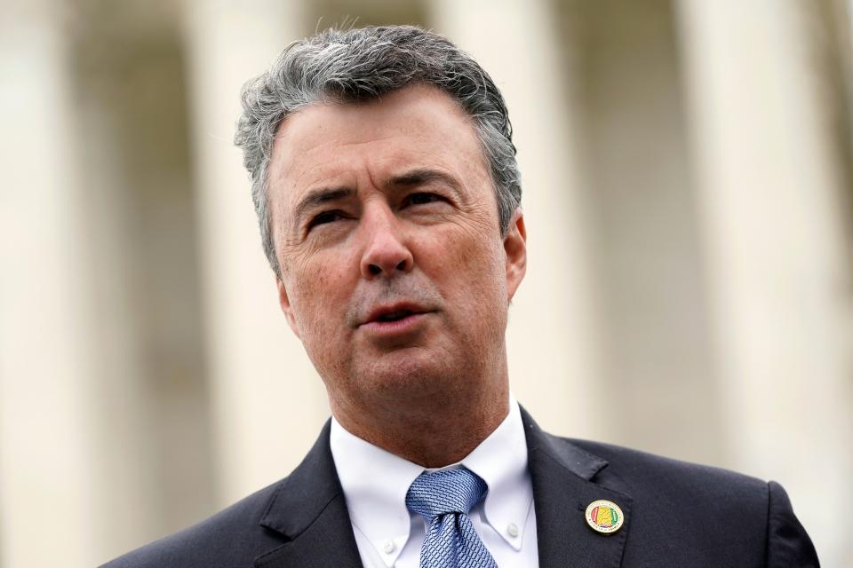 Alabama Attorney General Steve Marshall speaks with members of the media outside the Supreme Court on Capitol Hill in Washington, Tuesday, Oct. 4, 2022.