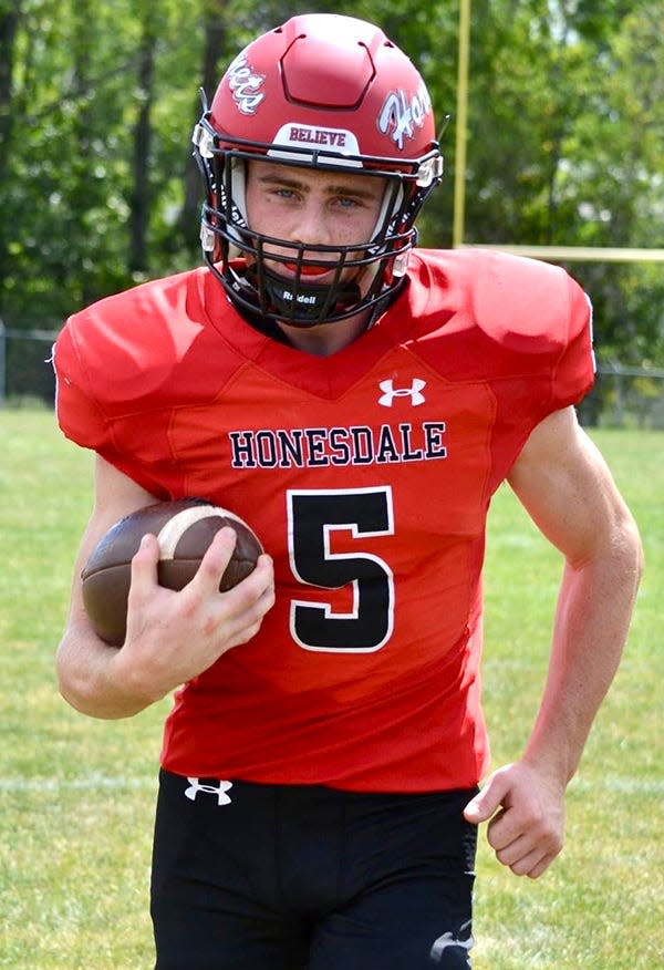 Max Mickel (5) senior safety for the Honesdale Hornets has been named First Team All-State by a vote of nearly 300 coaches across the Commonwealth.