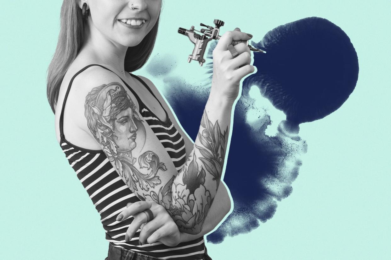 Woman Holding Tattoo Gun