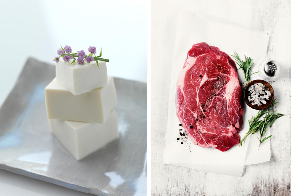 Tofu und Steak im Vergleich. (Bilder: Getty Images)