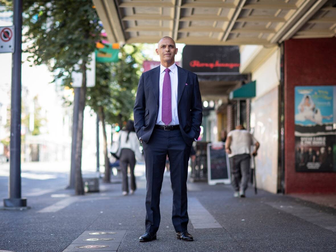 NPA mayoral candidate Fred Harding is pictured on Granville Street in Vancouver, B.C. on Wednesday.  (Ben Nelms/CBC - image credit)