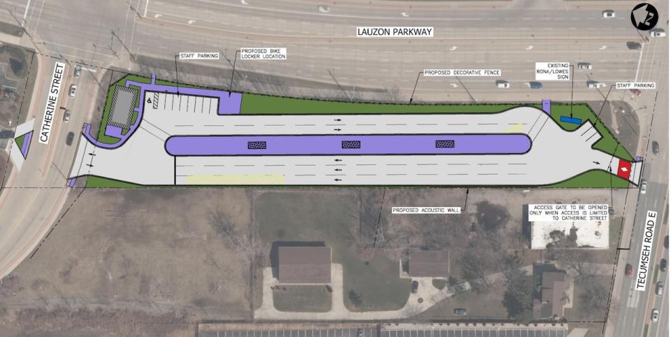 The possible layout of the City of Windsor's proposed east-end transit terminal located at Tecumseh Road East and Lauzon Parkway. 