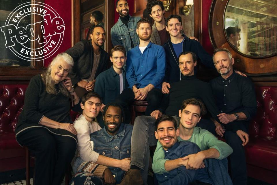 The cast of The Inheritance (clockwise from top left): Jonathan Burke, Kyle Harris, Samuel H. Levine, Paul Hilton, John Benjamin Hickey, Dylan Frederick, Arturo Luís Soria, Darryl Gene Daughtry Jr., Carson McCalley, Lois Smith, Jordan Barbour, Andrew Burnap, and Kyle Soller (center) | Evan Zimmerman for MurphyMade