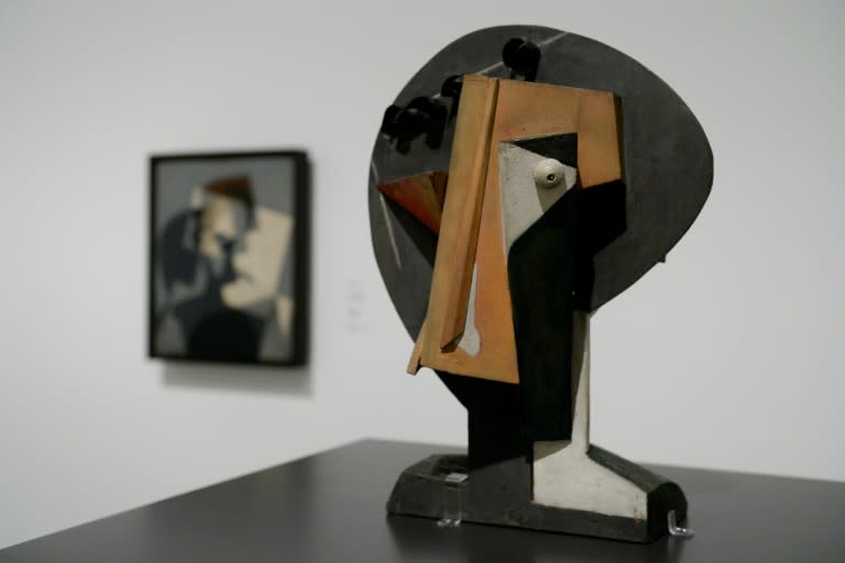 A sculpture by French artist Henry Laurens "Head of a Woman" is displayed at the Picasso Museum in Barcelona on October 20, 2016 in the exhibition "Cubism and War," which includes other artists such as Diego Rivera and Henri Matisse