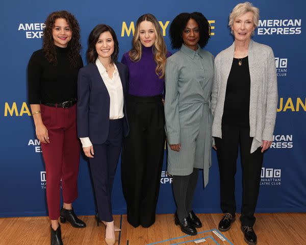 <p>John Nacion/Getty</p> Lily Santiago, Susan Pourfar, Rachel McAdams, April Matthis and Brenda Wehle attend a photo call for the new Manhattan Theatre Club Broadway play "Mary Jane" at Manhattan Theatre Club Rehearsal Studios on March 7, 2024 in New York City