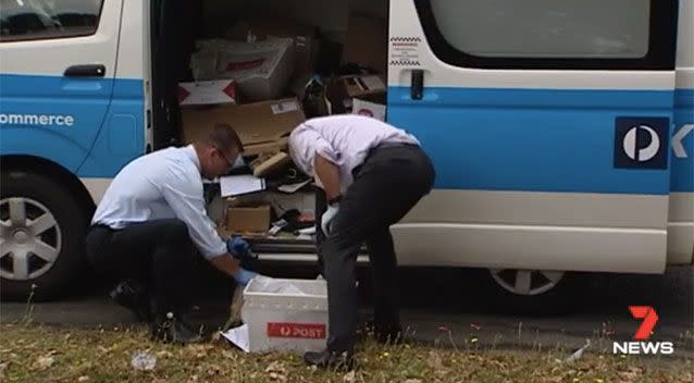 Officers worked to collect all the parcels. Picture: 7 News