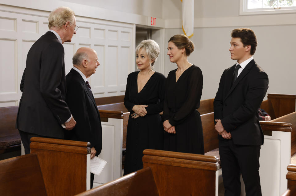 From left: Ed Bagley Jr, Wallace Shawn, Annie Potts, Zoe Perry and Montana Jordan (CBS)