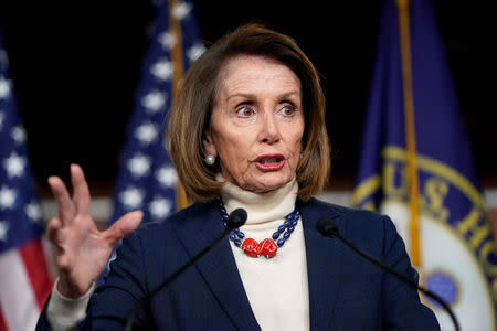 Speaker of the House Nancy Pelosi (D-CA) speaks during a press briefing on the 27th day of a partial government shutdown on Capitol Hill in Washington, U.S., January 17, 2019. REUTERS/Joshua Roberts