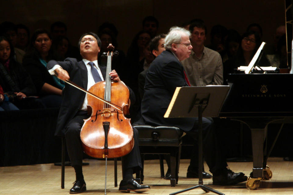 The cellist Yo-Yo Ma and pianist Emanuel Ax performing the music of Schumann, Chopin and Lieberson at Carnegie Hall on Jan. 29, 2010. (Photo by Hiroyuki Ito/Getty Images)