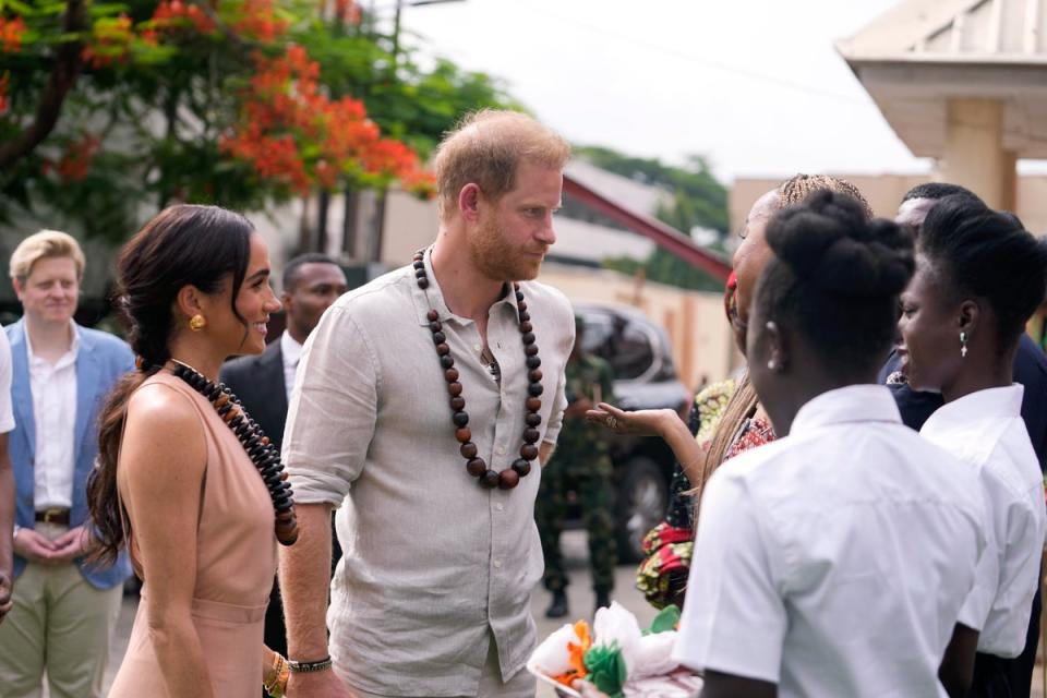 Prince Harry tried to normalise mental health issues among the schoolchildren they met (AP)