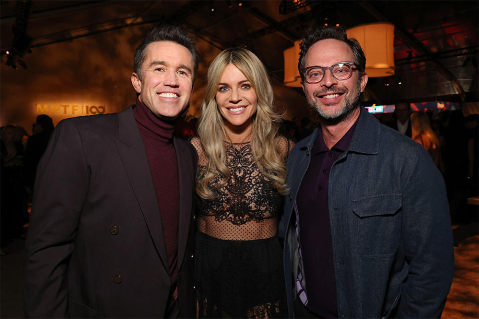 Rob McElhenney, Kaitlin Olson, and Nick Kroll attend MPTF's 17th Annual Evening Before at Pacific Design Center on January 13, 2024 in West Hollywood, California.