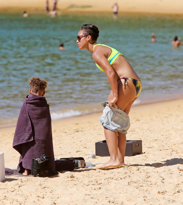 Mandatory Credit: Photo by Ross Schultz/Newspix/REX (3439141g) Alicia Keys and son Egypt Daoud Dean Alicia Keys and family at Camp Cove Beach, Watson's Bay, Sydney, Australia - 18 Dec 2013  