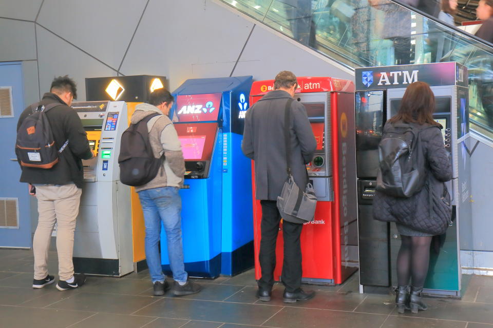 Melbourne Australia - July 2, 2017: People use ATM at Southern Cross railway station Melbourne.