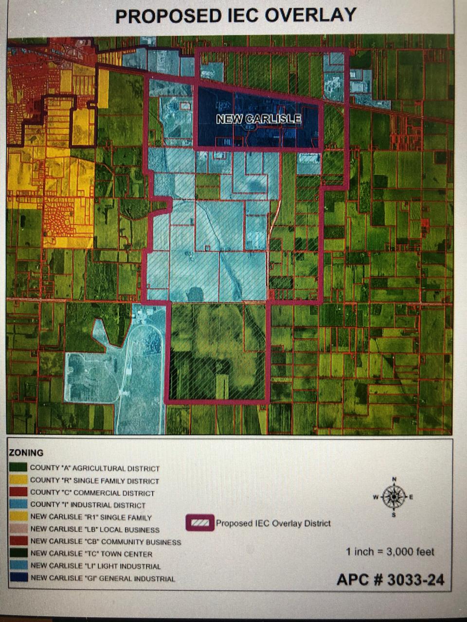 In this map, the southernmost quadrant would be added to the Indiana Enterprise Center near New Carlisle in a proposal coming to the St. Joseph County Council. The addition is just east of the Navistar Proving Grounds' oval track.