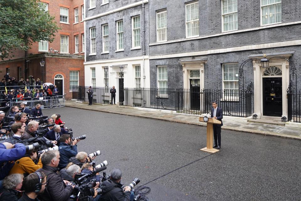 Rishi Sunak makes his first speech as Prime Minister outside 10 Downing Street (PA Wire)