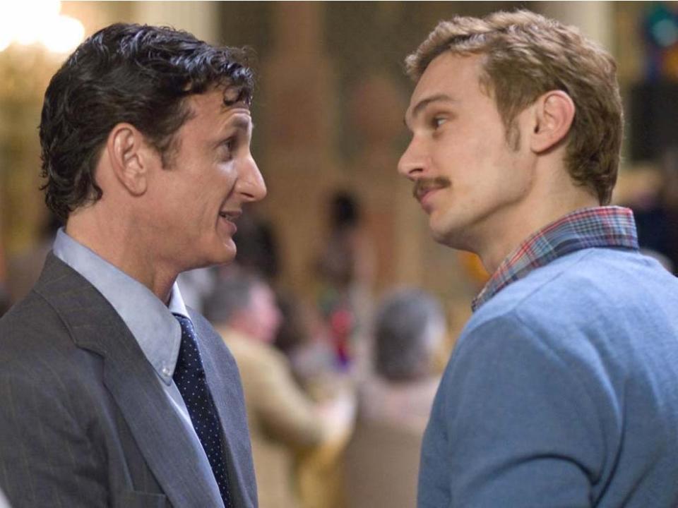 Sean Penn as Harvey Milk talking to James Franco's character in the movie