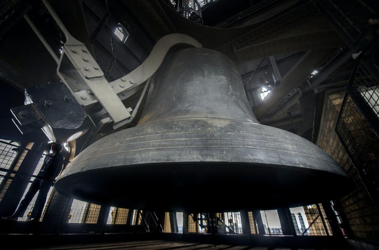 <span class="caption">The great bell in the iconic clock tower of London’s Palace of Westminster was cast in London.</span> <span class="attribution"><a class="link " href="https://www.gettyimages.com/detail/news-photo/the-big-ben-bell-within-the-elizabeth-tower-ahead-of-the-news-photo/833639618?adppopup=true" rel="nofollow noopener" target="_blank" data-ylk="slk:Victoria Jones /WPA Pool/Getty Images;elm:context_link;itc:0;sec:content-canvas">Victoria Jones /WPA Pool/Getty Images</a></span>