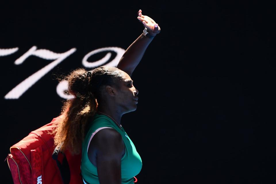 Goodbye: Serena Williams is out of the Australian Open after an astonishing comeback from Karolina Pliskova. (AFP/Getty Images)