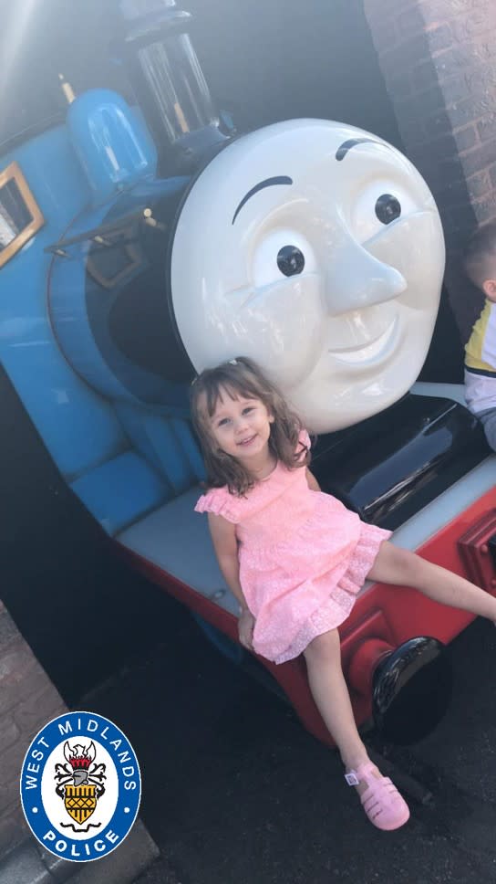 Pictured is Kaylee-Jayde Priest in front of Thomas the tank engine