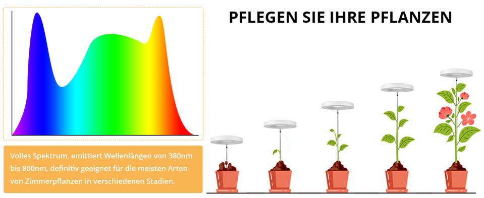 Die Lampe bietet das volle Lichtspektrum, das Pflanzen brauchen, und lässt sich dank drei Lichtmodi auf verschiedene Wachstumsstadien einstellen. (Bild: Amazon)