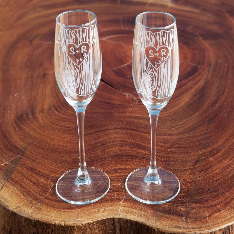 Uncommon Goods Etched Champagne Flutes